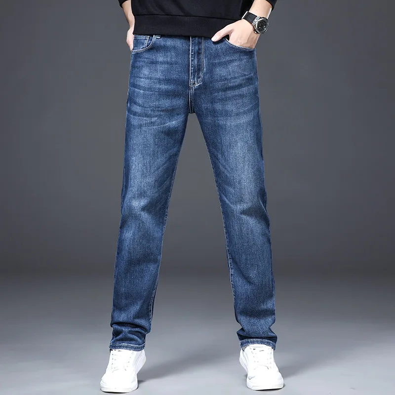 Весенне-осенние новые мужские джинсы, деловые свободные мужские брюки, модные брендовые джинсовые брюки с прямыми штанинами 066