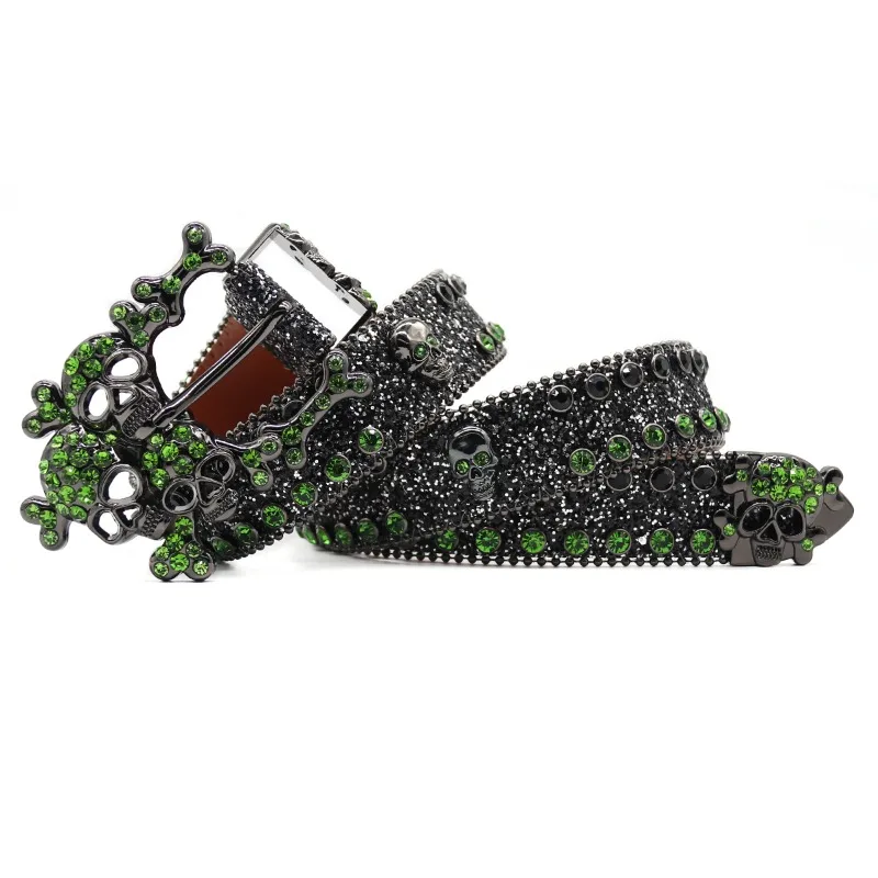 Зеленые хрустальные ремни Модные Блестящие Аксессуары для ногтей в стиле панк Темные Аксессуары Y2k Модный Роскошный дизайнерский ремень Cinturones