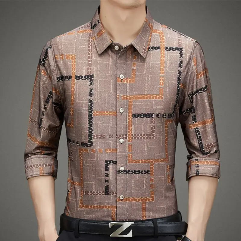Модные деловые рубашки с лацканами и принтом, мужская одежда 2023 года, новые корейские топы большого размера, повседневная рубашка с коротким рукавом