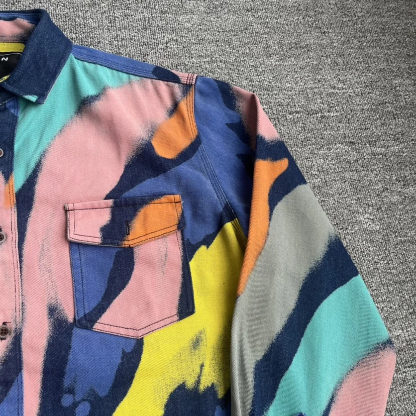 Весенне-осенняя модная мужская красочная шикарная рубашка с принтом, Галстук-краситель с двумя карманами, Креативная уличная одежда, Ретро-блузка, Красивые топы, мужские