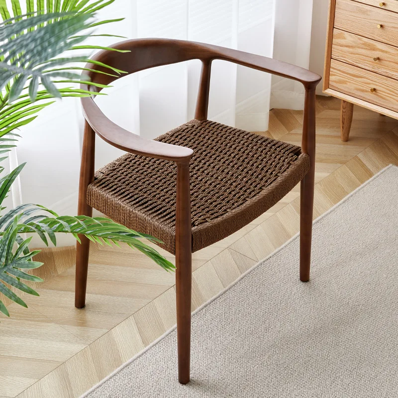 Японский обеденный стул из цельного дерева с веревкой, бытовой Подлокотник, спинка, стул для кабинета, Плетеный Чайный стул, Кухонная мебель Cadeiras De Jantar
