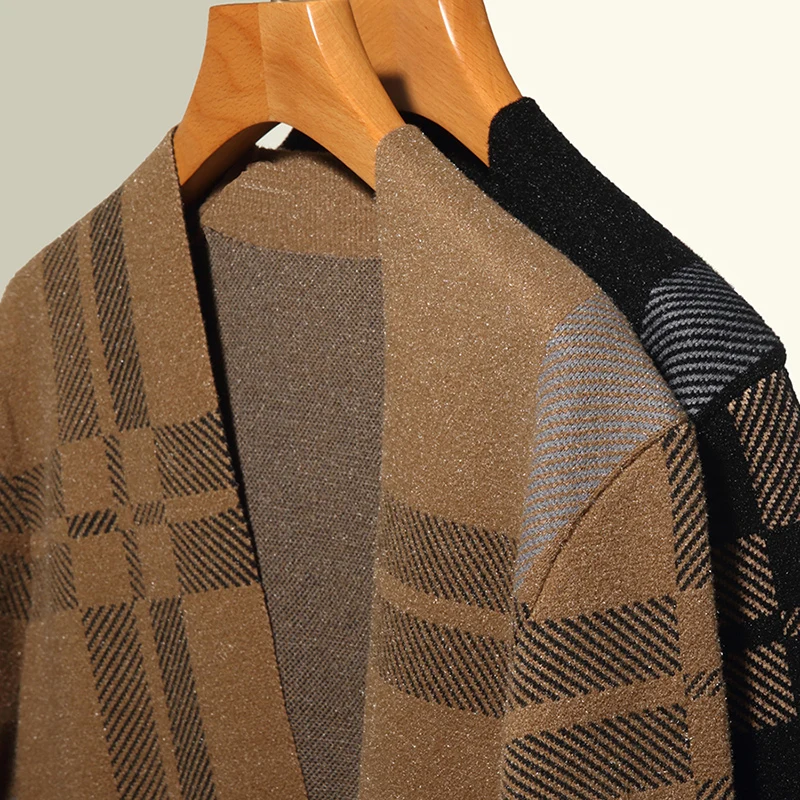 Легкий роскошный вязаный кардиган в клетку высокого класса, весенне-осенний мужской новый модный бренд, персонализированная шаль, повседневный свитер, пальто