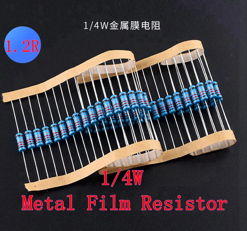 (100шт) 1R2 1,2 R Ом 1/4 Вт Металлический пленочный резистор 1R2 1,2 R Ом 0,25 Вт 1% ROHS