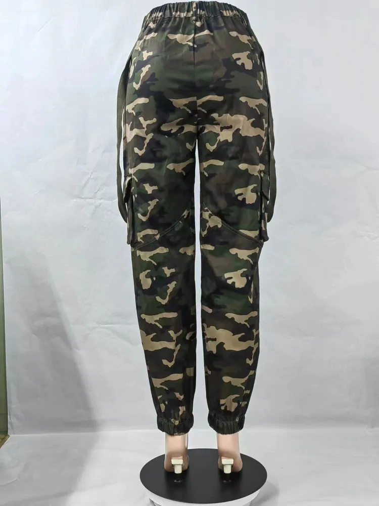 Женские спортивные брюки-карго с камуфляжным принтом, военные брюки с высокой талией, застежкой на пуговицу и молнию, боковые карманы, длинные брюки