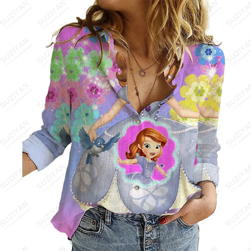 Модный Новый женский топ, модная рубашка с длинным рукавом, Элегантная блузка с отложным воротником, повседневная женская рубашка Disney Minnie Button