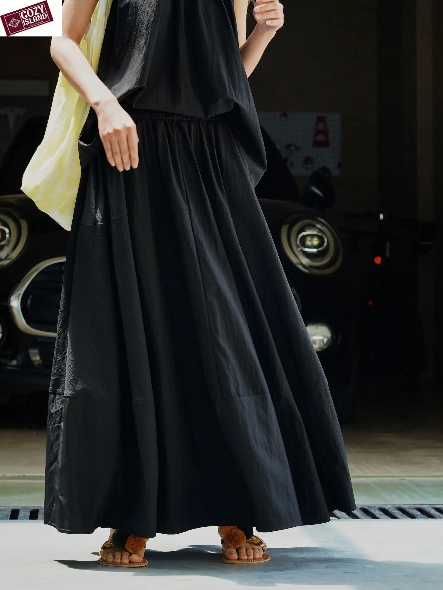 Летний Новый праздничный зонтик, Черные юбки, женская длинная юбка с эластичным поясом, Удобная легкая Корейская версия, романтическая одежда