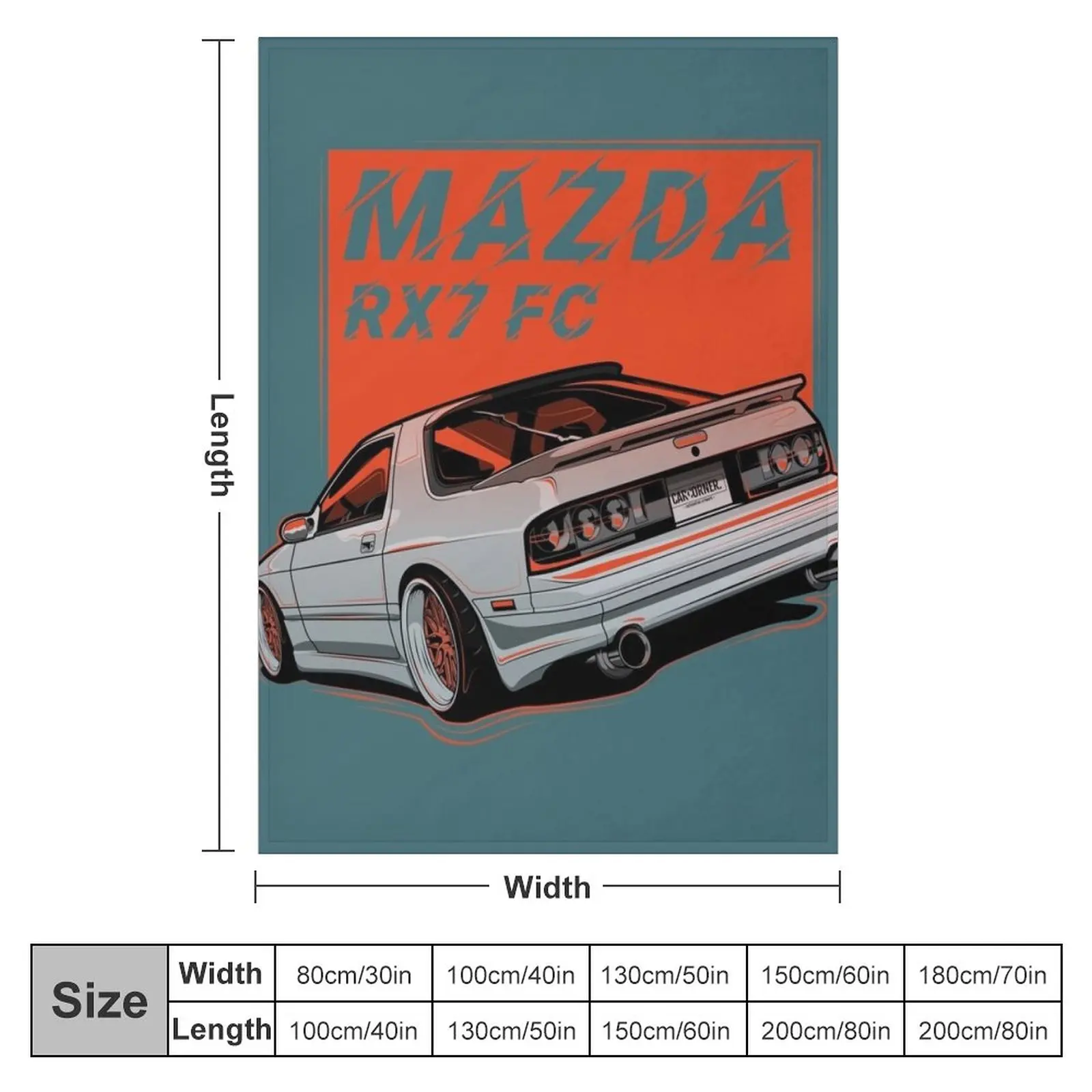 Mazda RX7 FC3S - плед CarCorner, мягкий плюшевый плед, плед на диван, пляжное одеяло, термоодеяла для путешествий