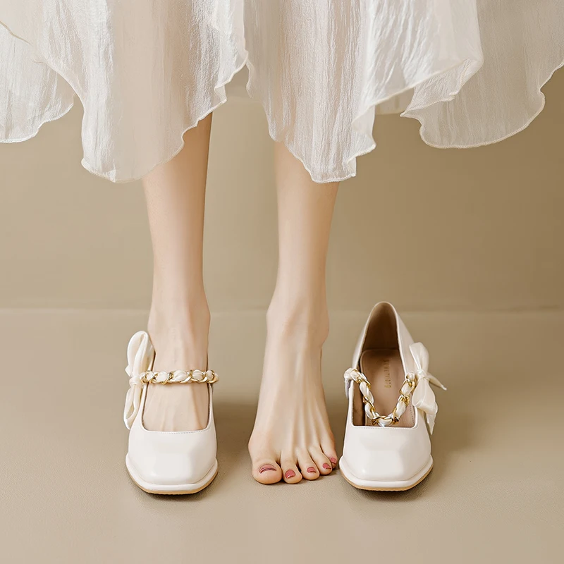 Женские туфли-лодочки на массивном каблуке без застежки, платье с закрытым круглым носком, классические туфли средней площади, Свадебная вечеринка, Офисная женская обувь
