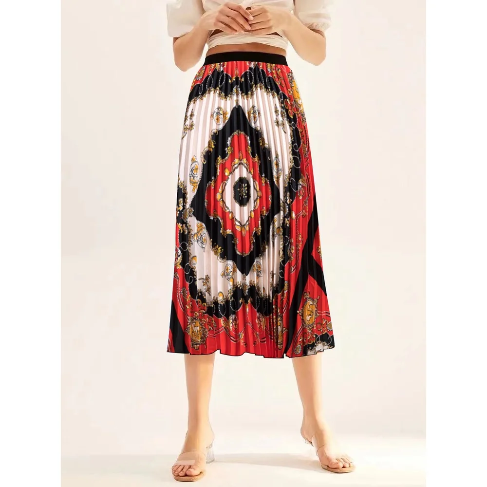 Новая юбка с этническим принтом, эластичным поясом и юбками в складку