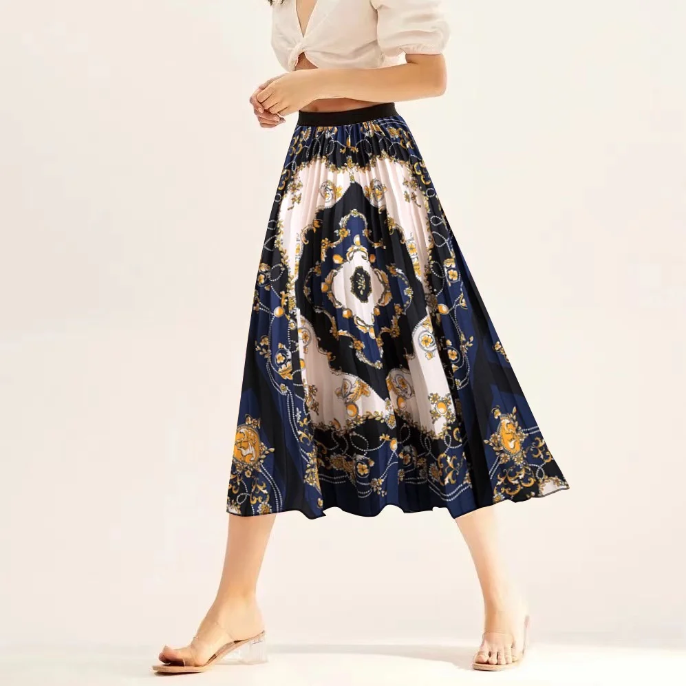 Новая юбка с этническим принтом, эластичным поясом и юбками в складку