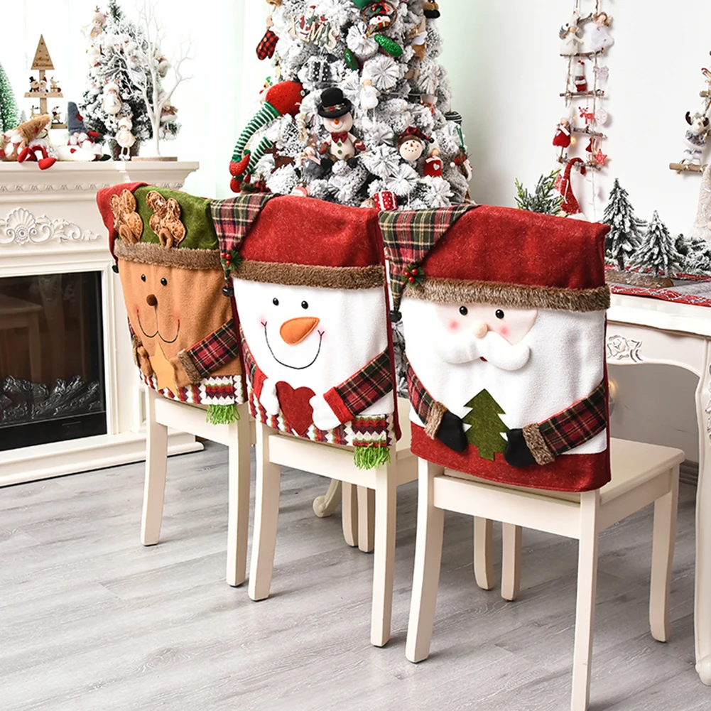 1-6 шт. Рождественский чехол для стула, Милый Мультяшный Санта-Клаус, Снеговик, Лось, Обеденный стул, чехлы для домашнего Рождественского украшения 2023 Noel