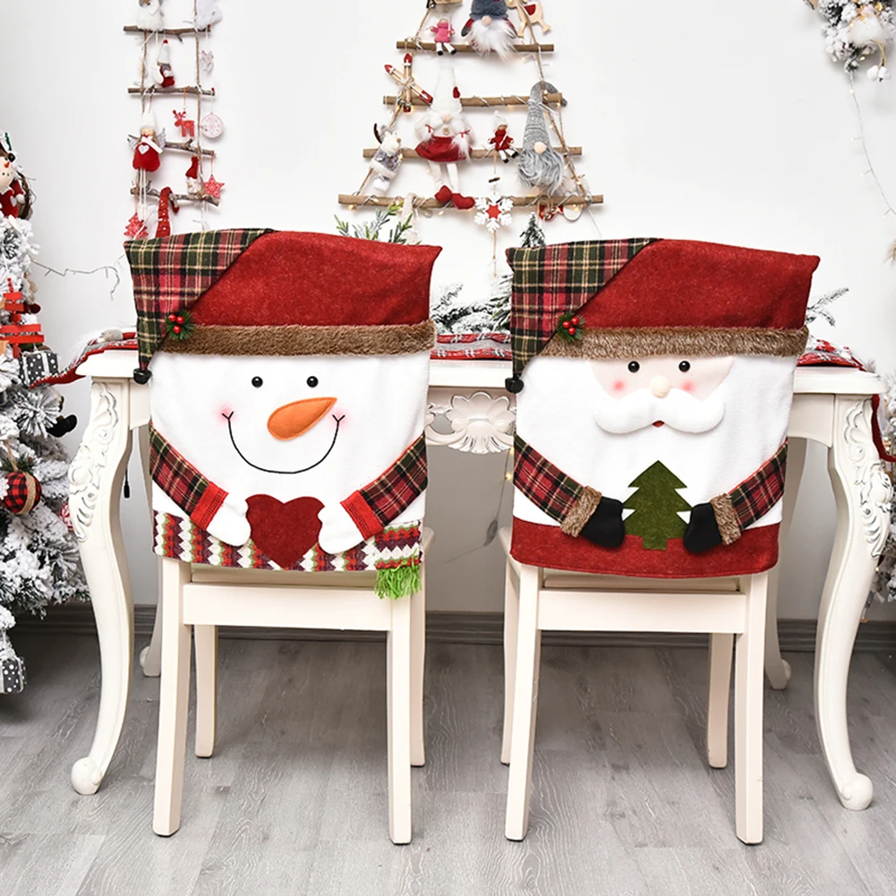 1-6 шт. Рождественский чехол для стула, Милый Мультяшный Санта-Клаус, Снеговик, Лось, Обеденный стул, чехлы для домашнего Рождественского украшения 2023 Noel