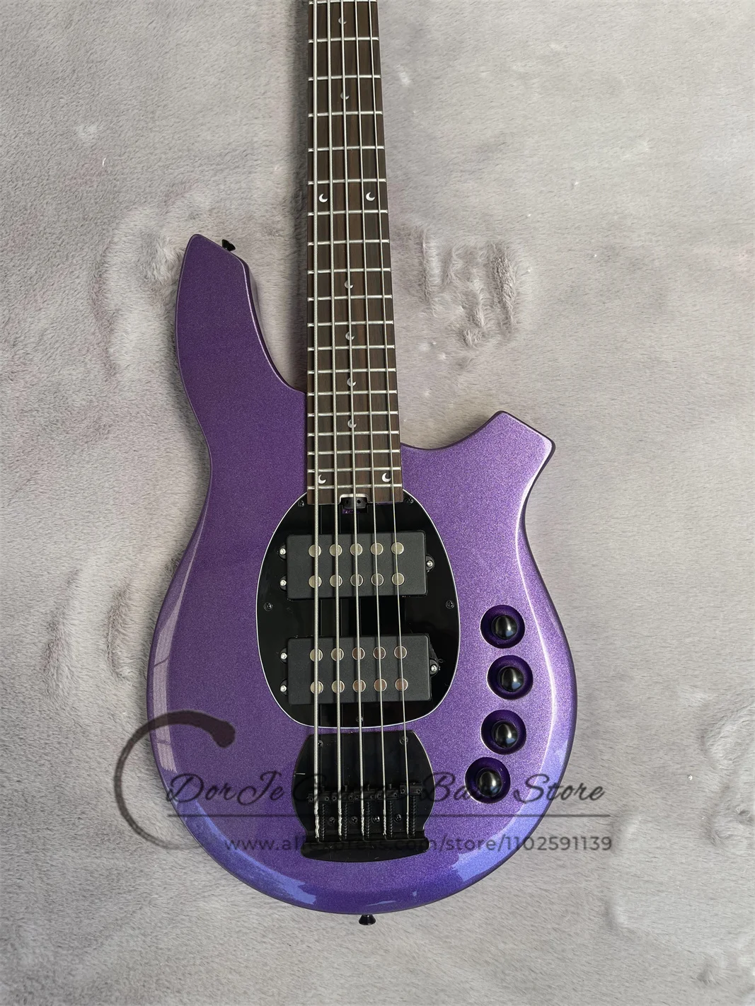 Металлическая фиолетовая бас-гитара Bon Body, накладка из розового дерева, Лунная инкрустация, активная батарея, фиксированный мост, черные тюнеры