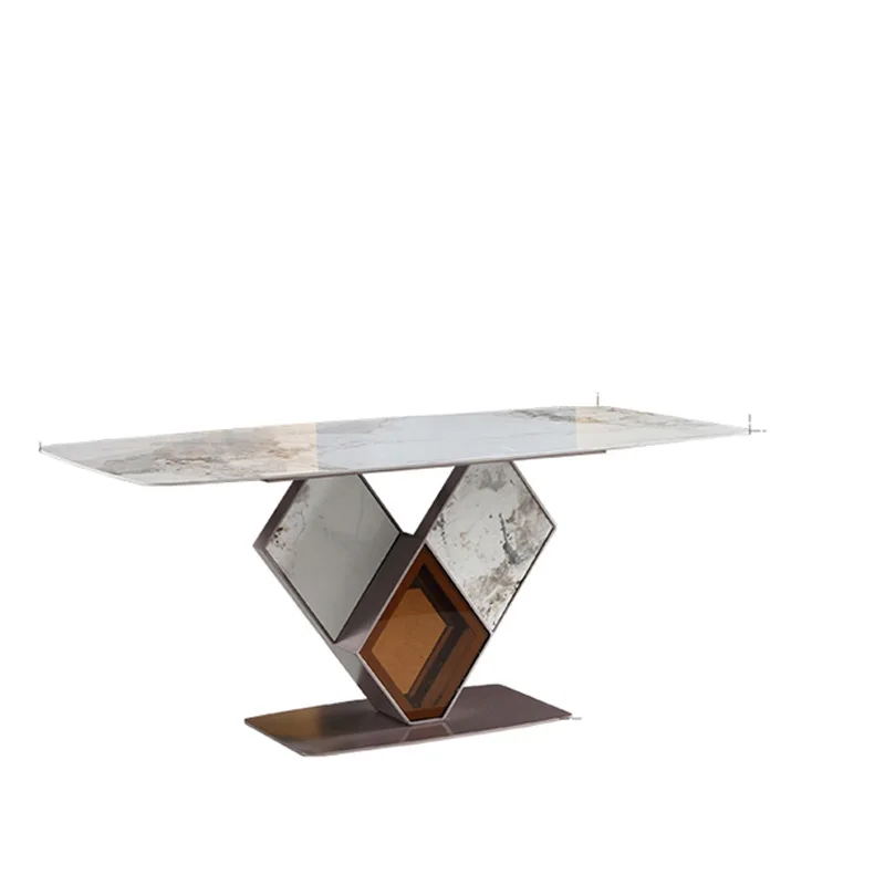 Обеденный стол из светлого шифера, сочетание прямоугольного стола и стула, основание из коричневого стекла, мебель для салона Muebles в ресторане отеля