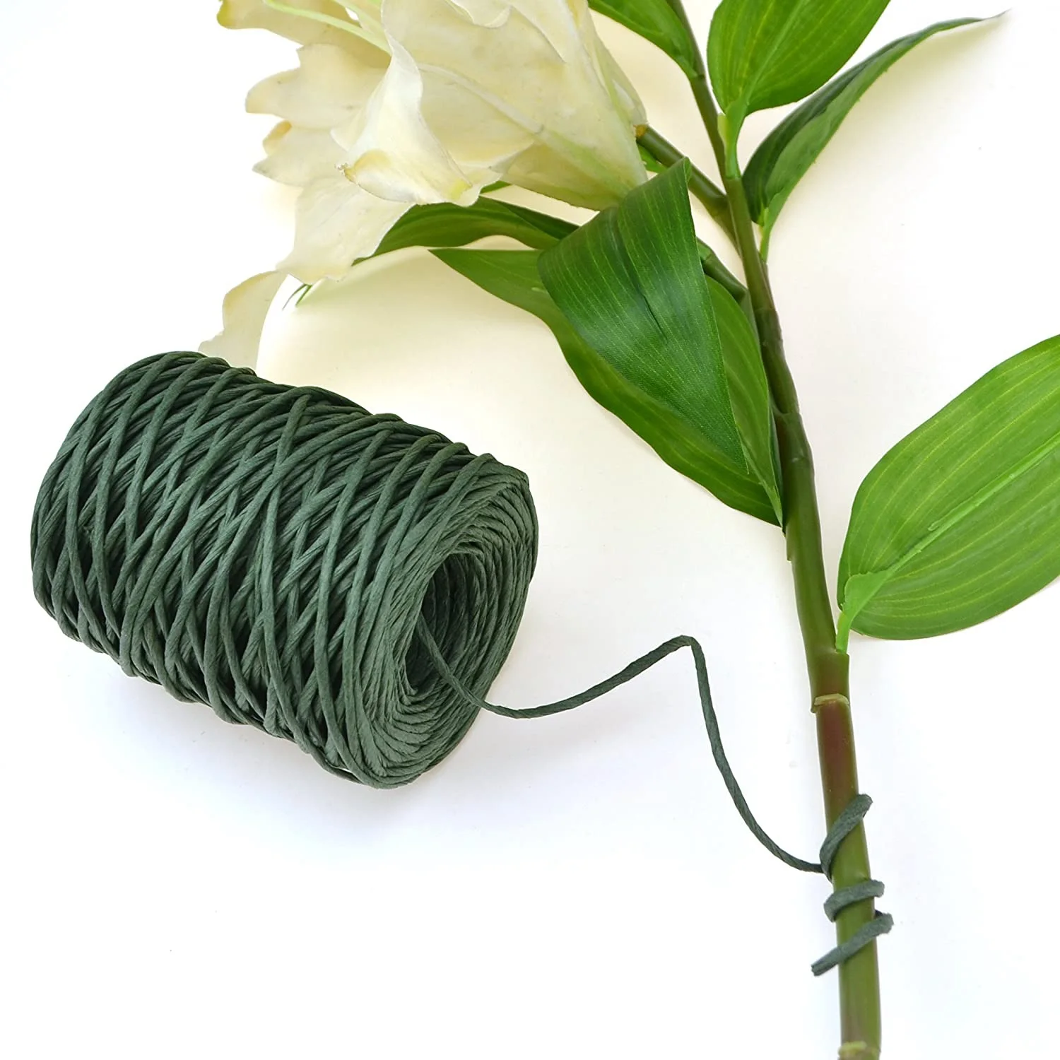1,0 мм Зеленая проволочная обмотка с цветочным узором, шпагат ручной работы, железная проволока, бумажный ротанг для букетов цветов (длина: 210 м)