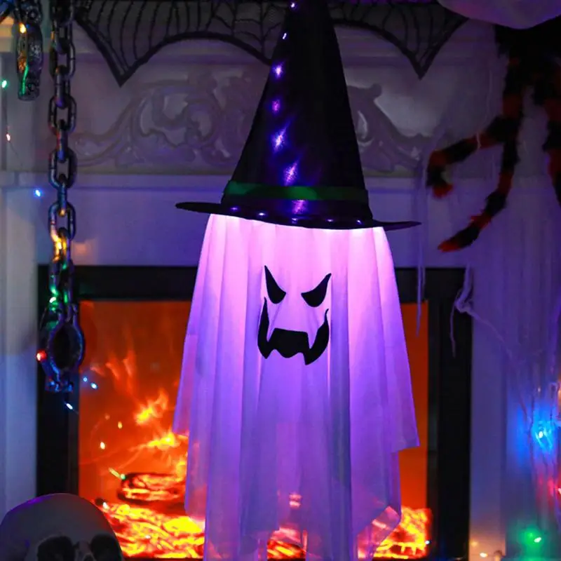 Украшения на Хэллоуин, шляпа Ведьмы, фонари, Уличный светодиодный подвесной светильник на Хэллоуин, Страшная лампа-призрак, принадлежности для вечеринок, Домашний декор
