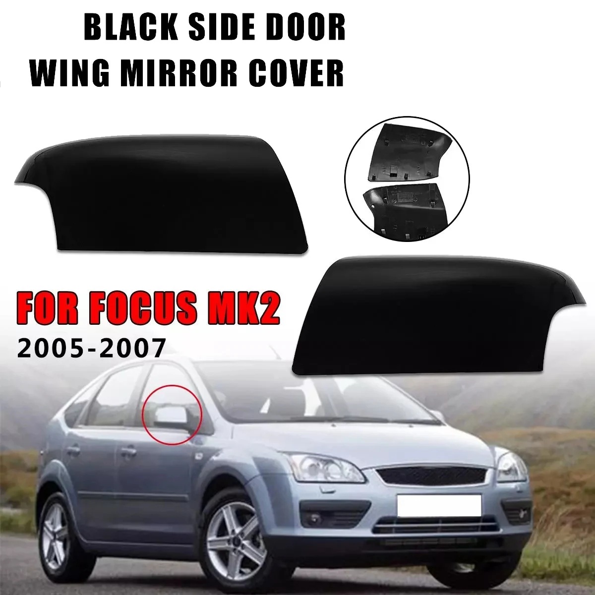 Глянцевый Черный Чехол Для Зеркала Заднего Вида Автомобиля С Отделкой Бокового Крыла Ford Focus MK2 2005 2006 2007 Справа