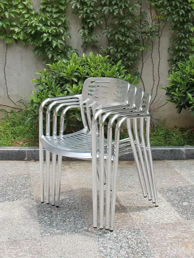 Уличный стул со спинкой из алюминиевого сплава, магазин чая с молоком, металлический одиночный стул, ресторан, современный минималистский обеденный стул для домашнего отдыха